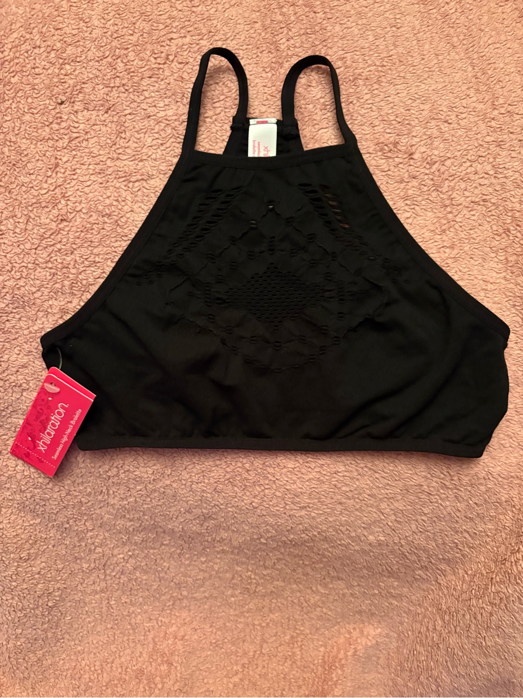 Xhilaration Women’s Seamless High Neck Eyelet Bralette -Black Onyx